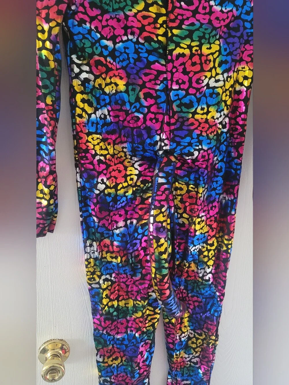 Kid UNISEX Wild Cat Rainbow Foil Leopard Halloween Costume Jumpsuit Size 8